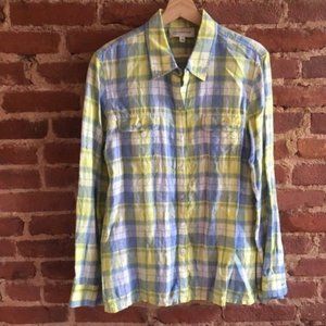 Jones New York Sport 100% Linen Plaid Button Up Shirt Size Large